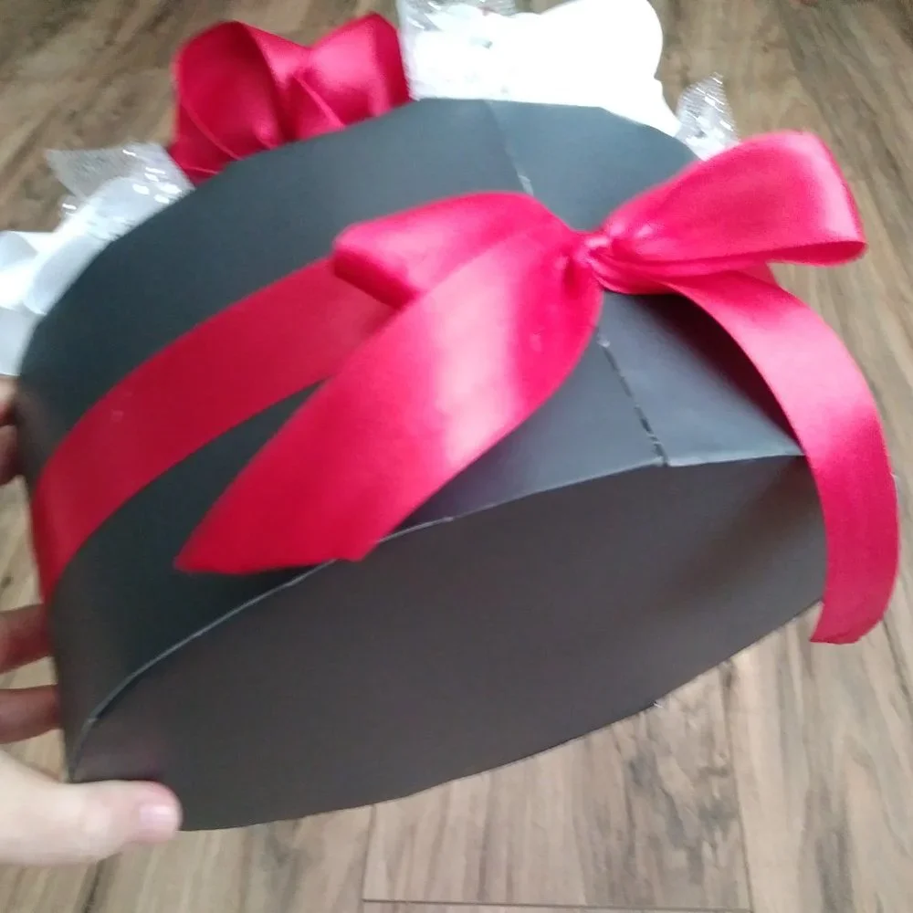 Satin Ribbon Eternity Roses Handmade Rose Box Floral Arrangement (Round BlackBox